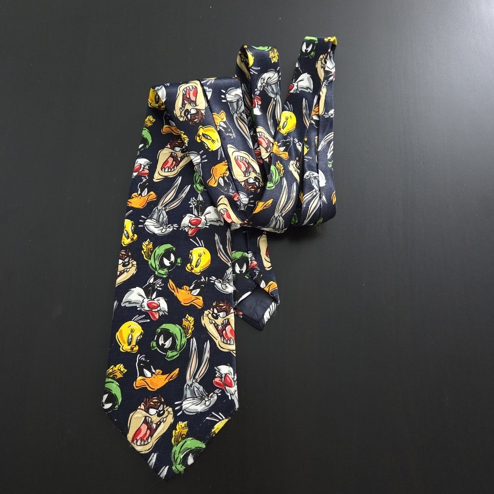 Vintage Looney Tunes Sketch Character Neck Tie All‎ Over Print Korea Made 90s